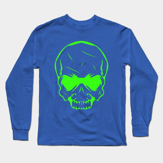 Scary Neon Green Skull Head Long Sleeve T-Shirt by redhornet